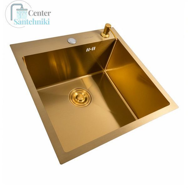 Кухонна мийка 50*50 PVD Gold Valeso Handmade (сифон круглий, 3,0/0,8) 45921 фото