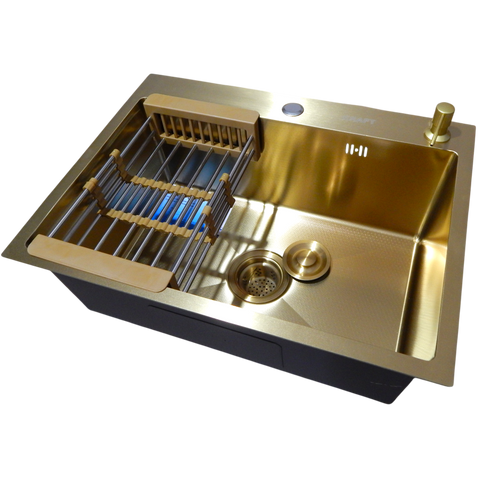 Кухонная мойка Kraft NANO GOLD PVD HS60*45 (3.0/1.0 мм) декор CS13640 фото