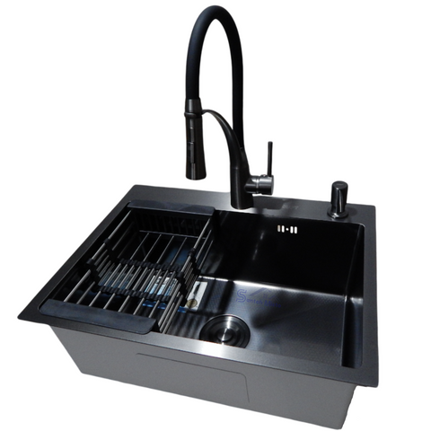 Комплект кухонної мийки Kraft NANO BLACK PVD HS60*45 (3.0/1.0 мм) декор CS2310 фото