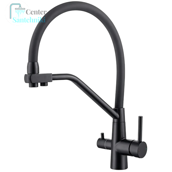 Комплект кухонної мийки Kraft NANO BLACK PVD HS 500х500мм (3.0/1.0 мм)+Змішувач для кухні з підключенням до фільтра Pllen&oacute; Lazio ST19 nero CS21504 фото