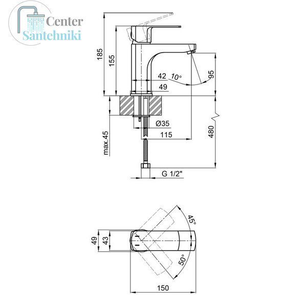 Змішувач для раковини Qtap Lipno QTLIPNO1023101G Graphite QTLIPNO1023101G фото