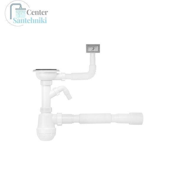 Сифон для кухонной мойки Kroner KRP - KS02-1 3 1/2"х40/50 мм с отводом для стиральной машины, с квадратным переливом CV032075 фото