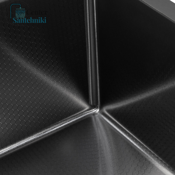 Комплект кухонної мийки Kraft HM 50х50 NANO BLACK (DECOR) PVD (3.0/1.0 мм) SМ712 фото