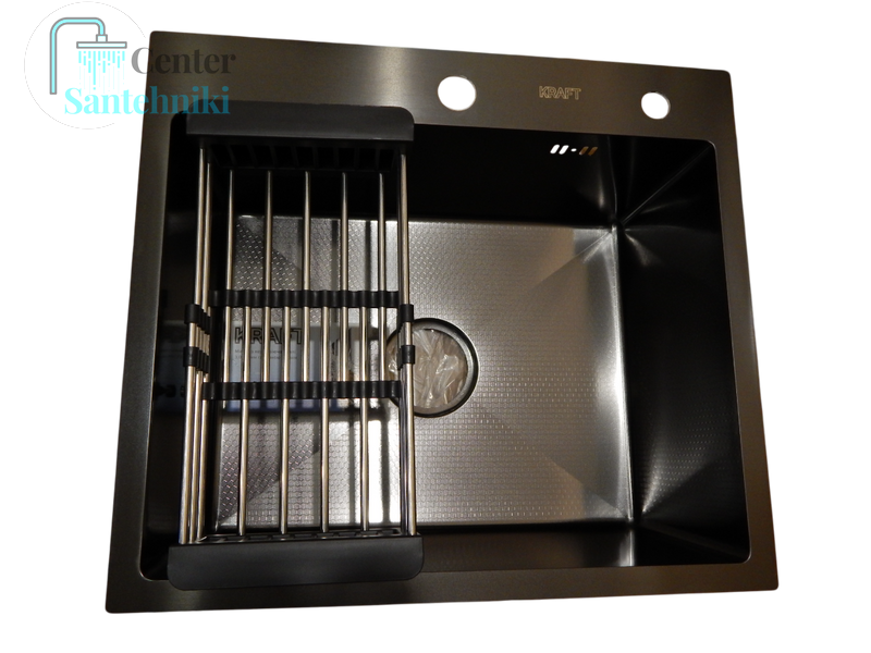 Комплект кухонної мийки Kraft NANO BLACK PVD Декор HS50*50 (3.0/1.0 мм)+Змішувач для кухні з гнучким виливом Pllen&oacute; SM7100 фото