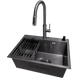 Комплект кухонної мийки Kraft NANO BLACK PVD Декор HS60*45 (3.0/1.0 мм)+Змішувач для кухні з висувним шлангом CS25282 фото 1