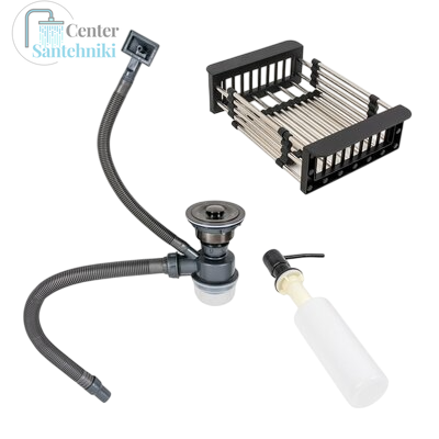 Комплект кухонної мийки Kraft HS 600Х450мм NANO BLACK - 60х50HM PVD (3.0/1.0 мм) DEKOR CS25234 фото