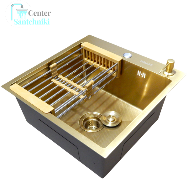 Комплект кухонної мийки Kraft NANO GOLD PVD HS50*50 (3.0/1.0 мм) декор CS47370 фото