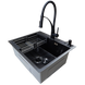 Комплект кухонной мойки Kraft NANO BLACK PVD HS60*50 Декор (3.0/1.0 мм)+Змішувач для кухні Kroner KRP Ersel - SCH03393BLK CS25235 фото 3