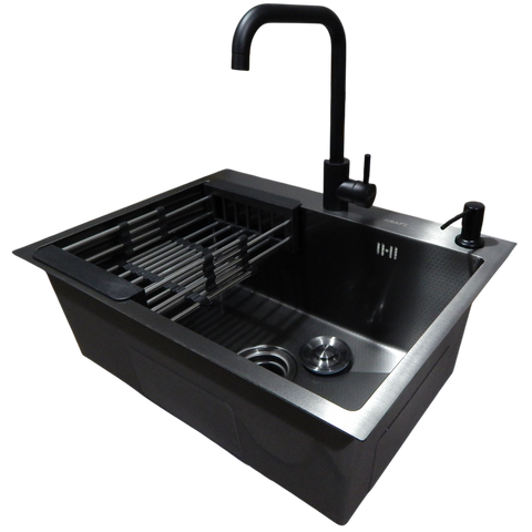 Комплект кухонної мийки Kraft NANO BLACK PVD HS60*45 (3.0/1.0 мм) CS2064 фото