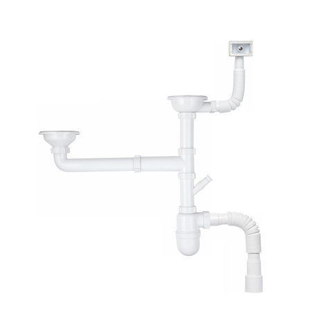 Сифон двойной для кухонной мойки KronoPlast 3 1/2''х40 мм с прямоугольным переливом SY65720343 CV027336 фото