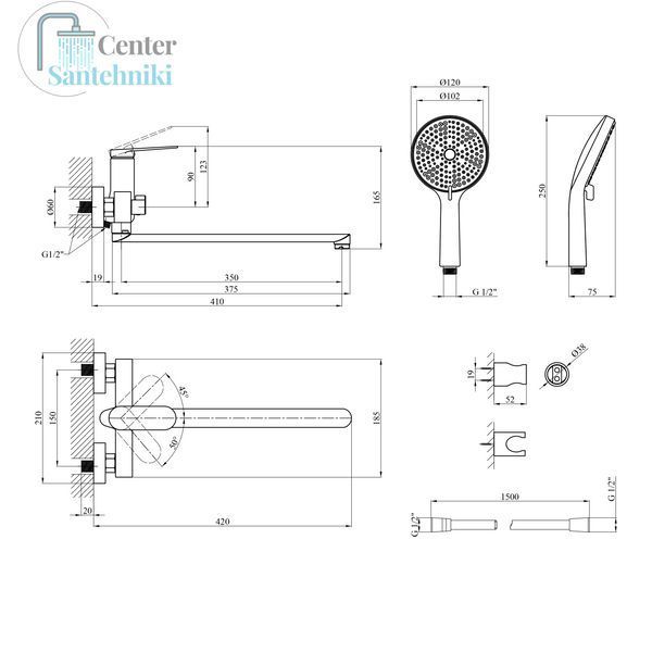 Смеситель для ванны Kroner Element 211414-3801 CV035958 фото