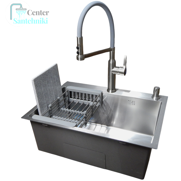 Комплект кухонной мойки Kraft HM 6045 DECOR (3.0/1.0 мм)+Смеситель для кухни с гибким изливом Pllen&oacute; CS25339 фото