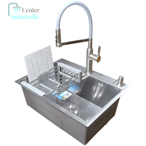 Комплект кухонной мойки Kraft HM 6045 DECOR (3.0/1.0 мм)+Смеситель для кухни с гибким изливом Pllen&oacute; CS25339 фото