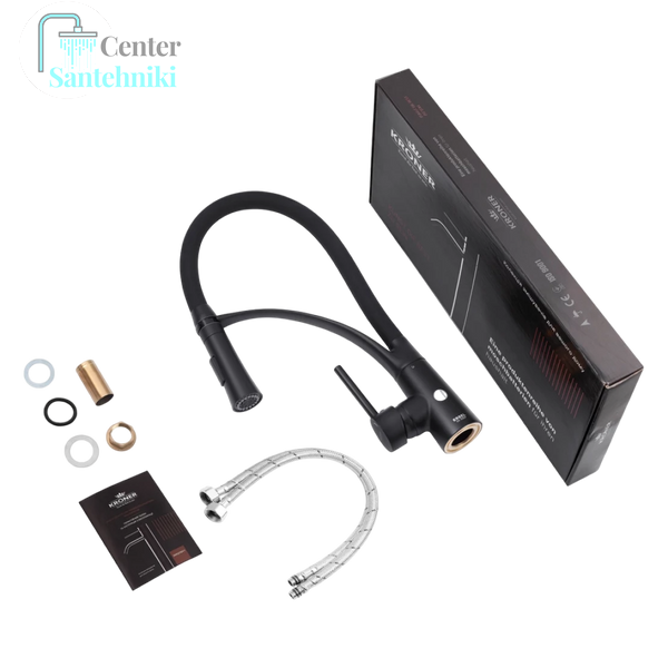 Комплект кухонної мийки Kraft HM 50х50 NANO BLACK (DECOR) PVD (3.0/1.0 мм)+Кухонний змішувач Kroner KRP Ersel - SCH03393BLK SМ467 фото