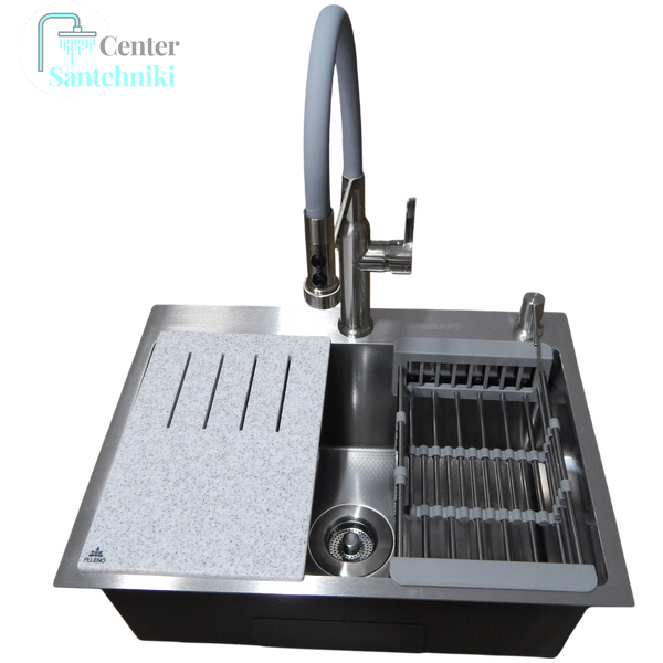 Комплект кухонной мойки Kraft HM 6045 DECOR (3.0/1.0 мм)+Смеситель для кухни с гибким изливом Pllen&oacute; CS25339 фото
