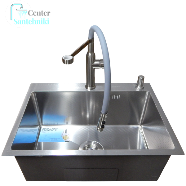 Комплект кухонной мойки Kraft HM 6045 DECOR (3.0/1.0 мм)+Смеситель для кухни с гибким изливом Pllen&oacute; CS25339 фото