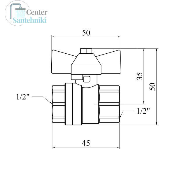 Кран кульовий для газу Valves 1/2" ВВ PN30 жовтий метелик, нікельований CV028344 фото