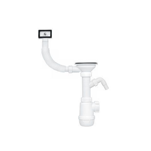 Сифон для кухонной мойки ANIplast 3 1/2''х40 мм с резьбовым выпуском, с прямоугольным переливом, отводом для стиральной машины А1045SEU CV022096 фото
