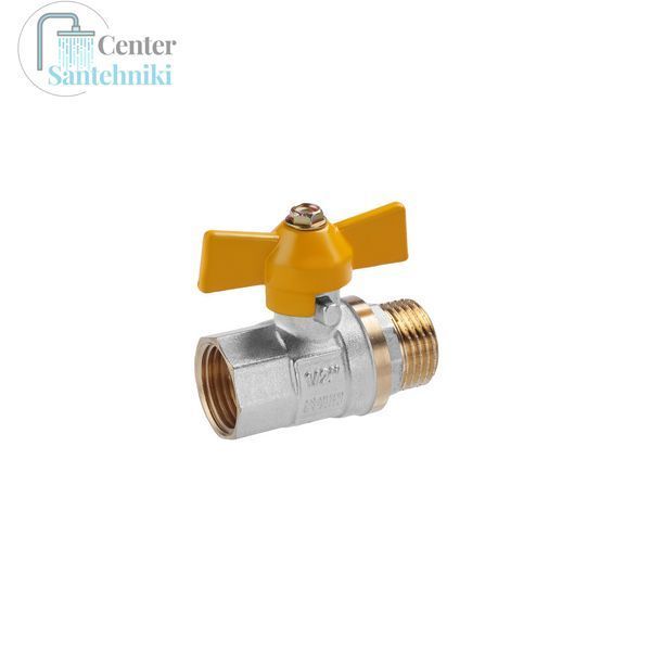 Кран кульовий для газу Valves 1/2" ВЗ PN30 жовтий метелик, нікельований CV028345 фото