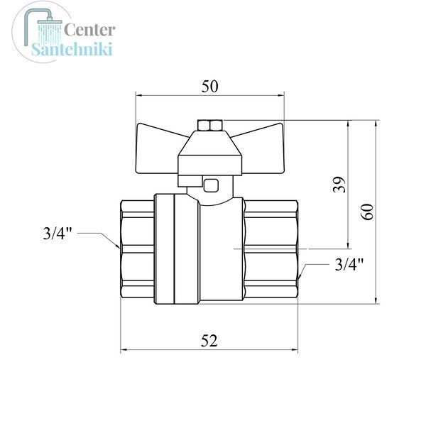 Кран кульовий для газу Valves 3/4" ВВ PN30 жовтий метелик, нікельований CV028346 фото