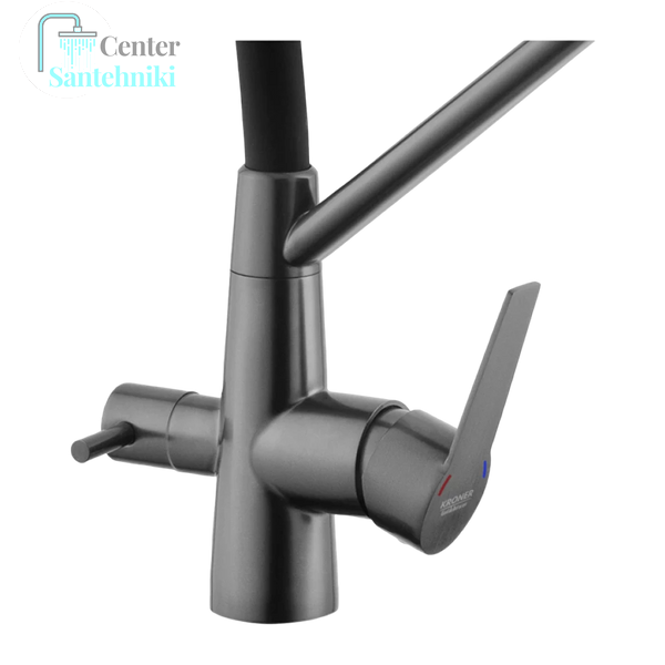 Комплект кухонної мийки Kraft HM 50х50 NANO BLACK (DECOR) PVD (3.0/1.0 мм)+Змішувач для кухні з підключенням до фільтра Kroner CS25142 фото