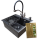 Комплект кухонної мийки Kraft графіт HS 600Х450мм NANO BLACK PVD Декор (3.0/1.0 мм)+Змішувач для кухні з підключенням до фільтра Kroner Edelstahl Klassisch - PVD03817BLK CS25342 фото 1