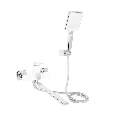 Смеситель для ванны Qtap Presto с длинным поворотным изливом (c душевым гарнитуром) QTPRE2601CRW45578 Chrome/White SD00051702 фото