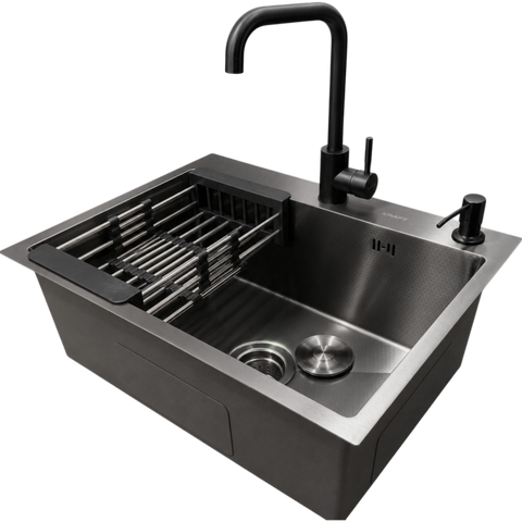 Комплект кухонной мойки Kraft NANO BLACK PVD HS60*45 (3.0/1.0 мм) Decor CS25143 фото