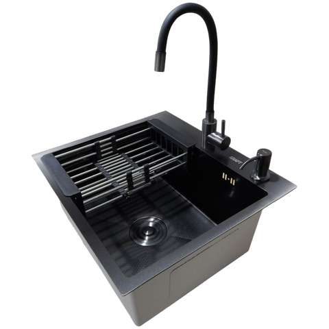 Комплект кухонной мойки KRAFT Handmade PVD чорна HS54*48 (3.0/1.0 мм) декор CS2401 фото