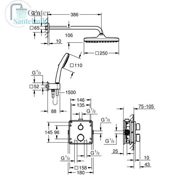 Душевая система скрытого монтажа термостатическая Grohe QuickFix Precision Grohtherm Cube 34882000 CV033298 фото