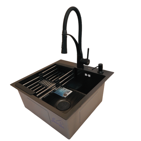 Кухонная мойка 4-в-1 (комплект) Kraft HM 50х50 NANO BLACK PVD (3.0/1.0 мм) CS796 фото