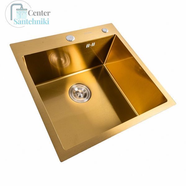 Кухонная мойка Platinum Handmade PVD золото 50*50/220 3,0/1,5 мм корзина и дозатор в комплекте 2744 фото