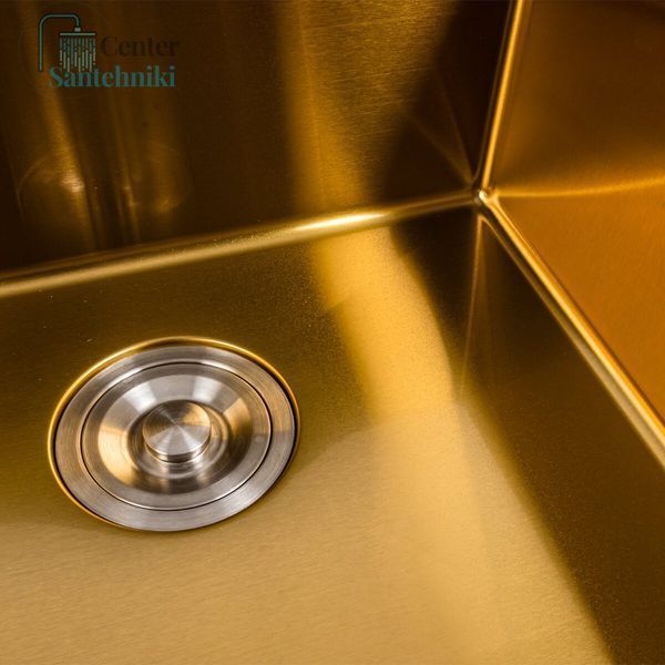 Кухонная мойка Platinum Handmade PVD золото 50*50/220 3,0/1,5 мм корзина и дозатор в комплекте 2744 фото