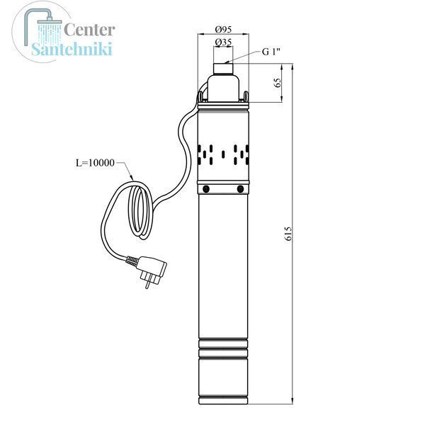 Насос глубинный шнековый Agua 4S QGD2,4-130-0,75 Hmax 130 м Qmax 40 л/мин P 750 Вт со встроенным конденсатором CV035074 фото