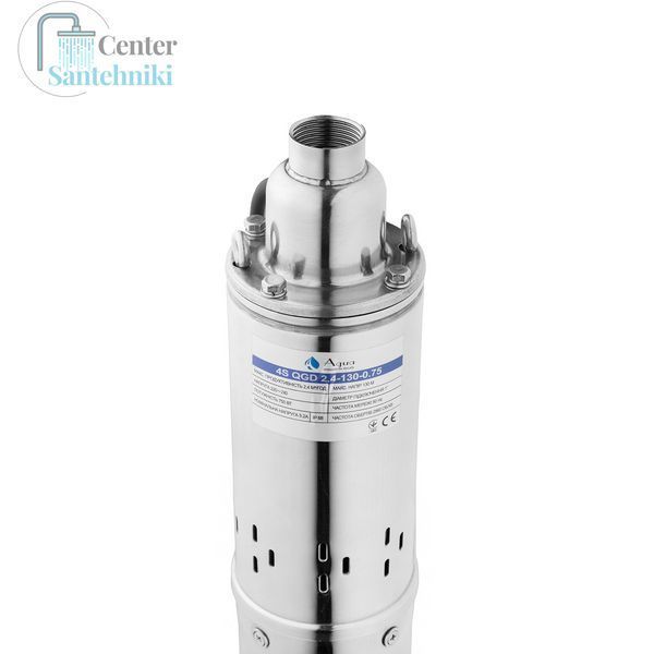 Насос глубинный шнековый Agua 4S QGD2,4-130-0,75 Hmax 130 м Qmax 40 л/мин P 750 Вт со встроенным конденсатором CV035074 фото