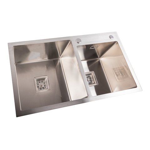 Кухонная мойка Platinum Handmade HDB 780х430х230 на две чаши (квадратный сифон, 3.0/1.0) 36731 фото