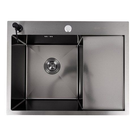 Кухонная мойка 65*50 L PVD черная VALESO Handmade D&Eacute;COR (сифон круглый, 3,0/0,8) 51746 фото