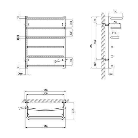 Сушарка для рушників водяна Kroner KRP Prima WT700x500-6 CV036310 фото