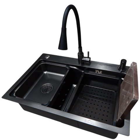 Комплект кухонної мийки Kraft HM 6845 NANO BLACK CS25204 фото