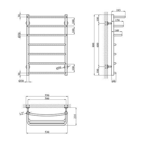 Сушарка для рушників водяна Kroner KRP Prima WT800x500-7 CV036311 фото